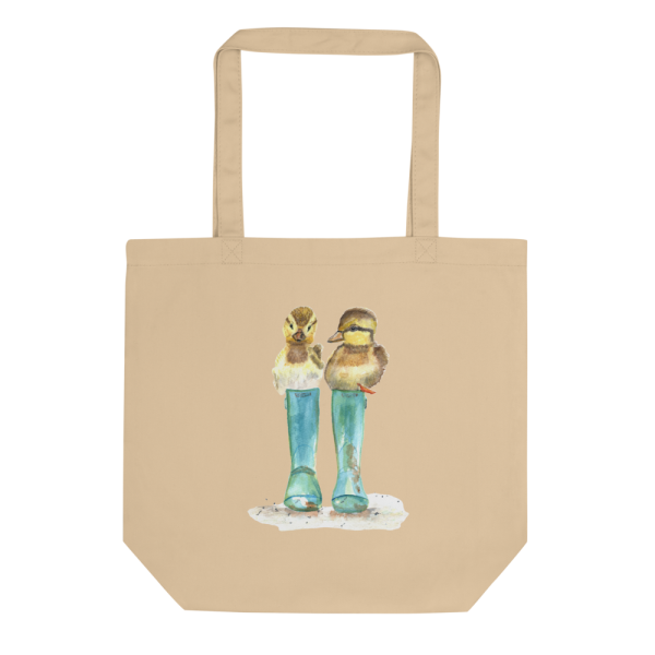 Eco friendly, Certified Organic Cotton 'Duckie' Tote Bag. Cute Ducklings in Wellies. Design from my own original watercolour.