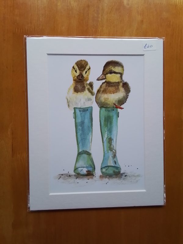 Duckies. 8"x10" mounted print from my own original watercolour design. Unique artwork.