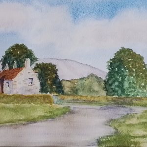 A little country cottage. Original Handpainted Watercolour painting. Autumn Landscape in Yorkshire