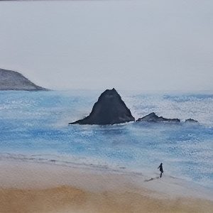 Original Handpainted Watercolour Seascape 'Black Rock' beach, Widemouth Bay, Bude, Cornwall