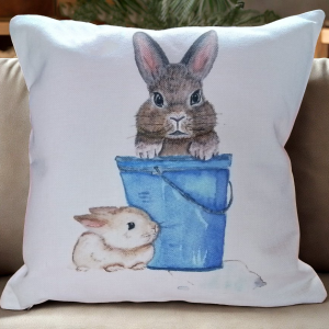 Cute Bunny Bucket Cushions including insert. Design taken from my own Watercolour painting