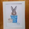 Original Signed Watercolour Painting 'Bunny Bucket'. Cute animal Art. Handpainted. - Image 2