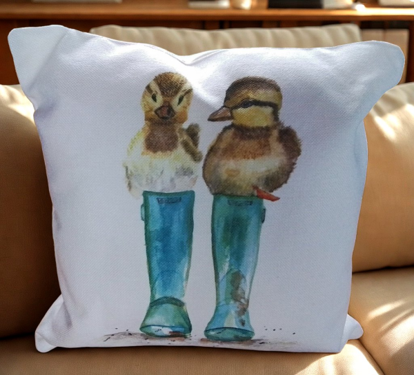Cute Duckies Cushion including insert. Design taken from my own Watercolour painting