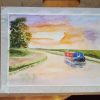 Original Signed Watercolour Painting 'As the Sun Sets' Canal boat scene at Sunset. - Image 3