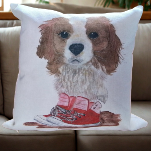 Cute Puppy Cushion including insert. Design taken from my own Watercolour painting