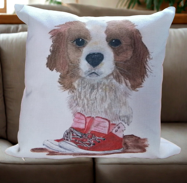 Cute Puppy Cushion including insert. Design taken from my own Watercolour painting