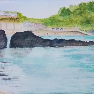 Original Handpainted Watercolour Seascape 'Hele Bay' Ilfracombe, Devon. Rocky view and beach.