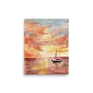 Seascape print. From my handpainted original Watercolour painting 'Orange Sunset'.