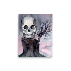 Halloween Print from my handpainted watercolour painting. Wall Art 'Skull Tree'.  Unique Design. Skull Art. Punk Art.