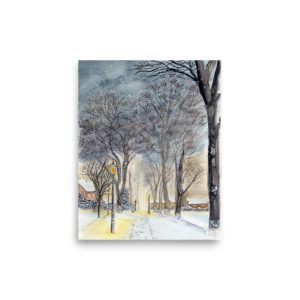 Snowy Queens Park, a print from my own Handpainted original watercolour painting.