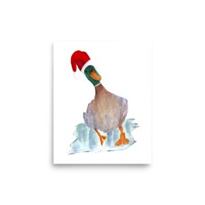 Christmas Print. Santa's Duck on Ice by Shelley. Design from my own Handpainted original watercolour painting